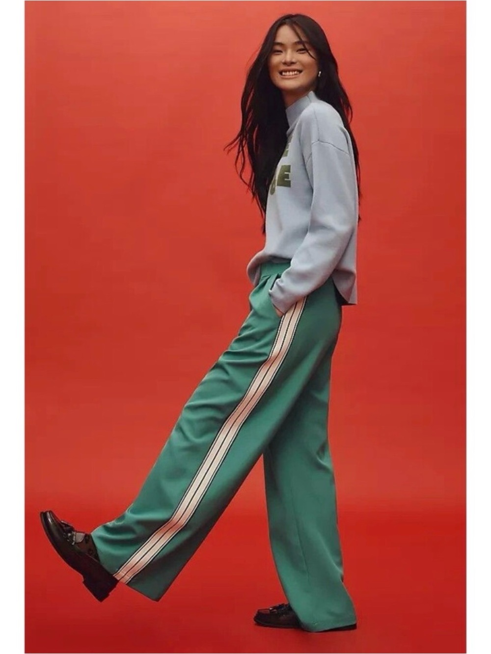 Bishop + Young Track Trouser Pants S Kelly Green Side Stripe Wide Leg Pleated